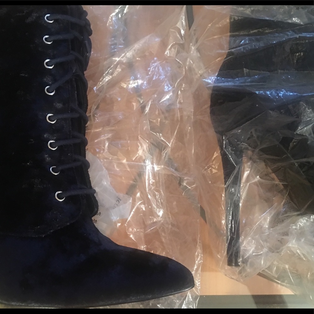 Blue Crushed Velvet Stiletto Booties
